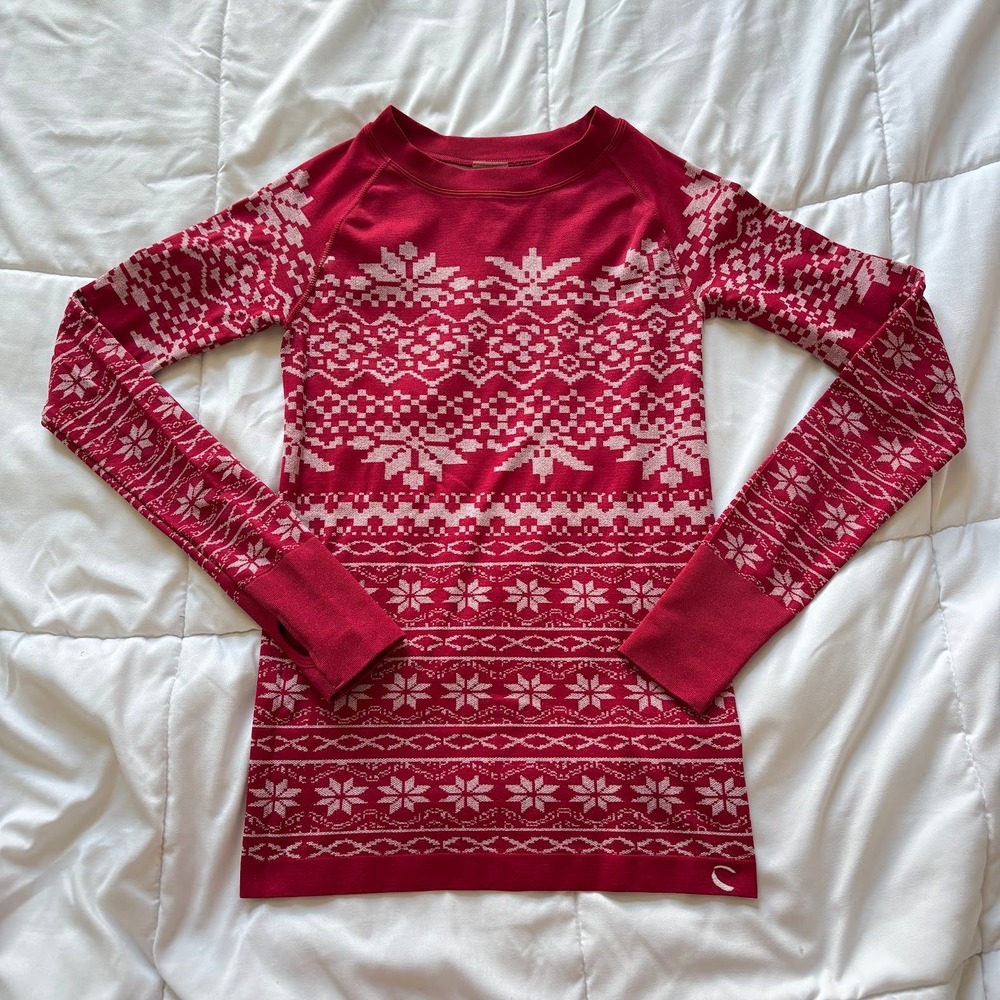 Climawear Red Fair Isle Snowflake Seamless Base Layer Top Layering Small Winter